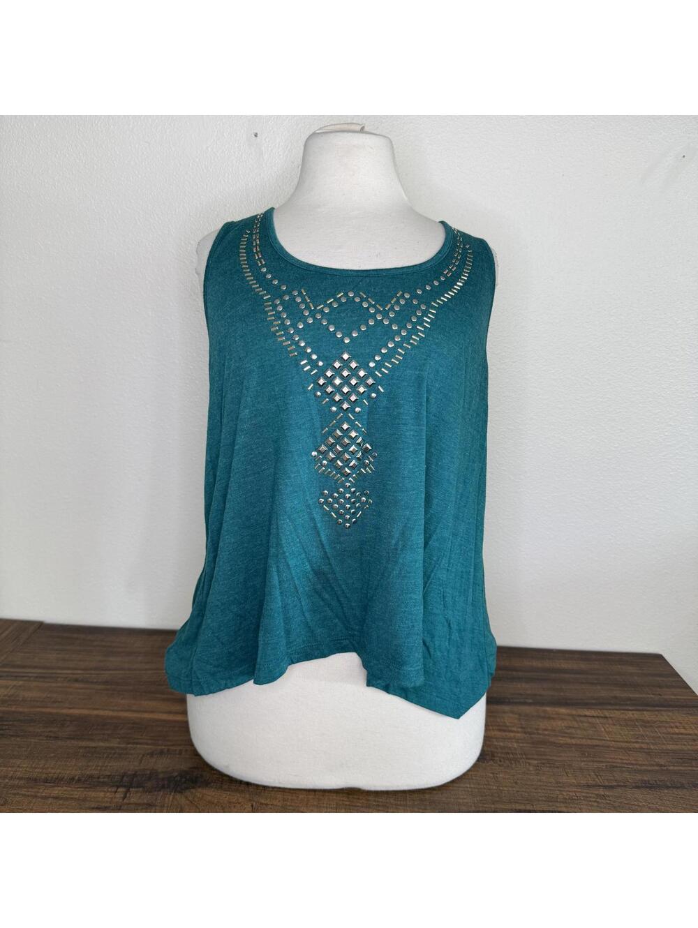 Dots Teal Tank Top with Silver Studded Detail XL